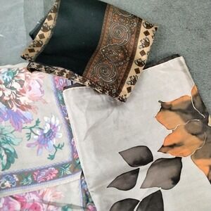 Lot of 3 Assorted Scarves Silk Polyester Paris France Japan Elephants Boho Chic